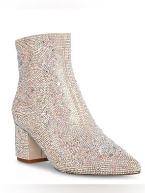 Betsey Johnson Iridescent Crystal Embellished Ankle Boots